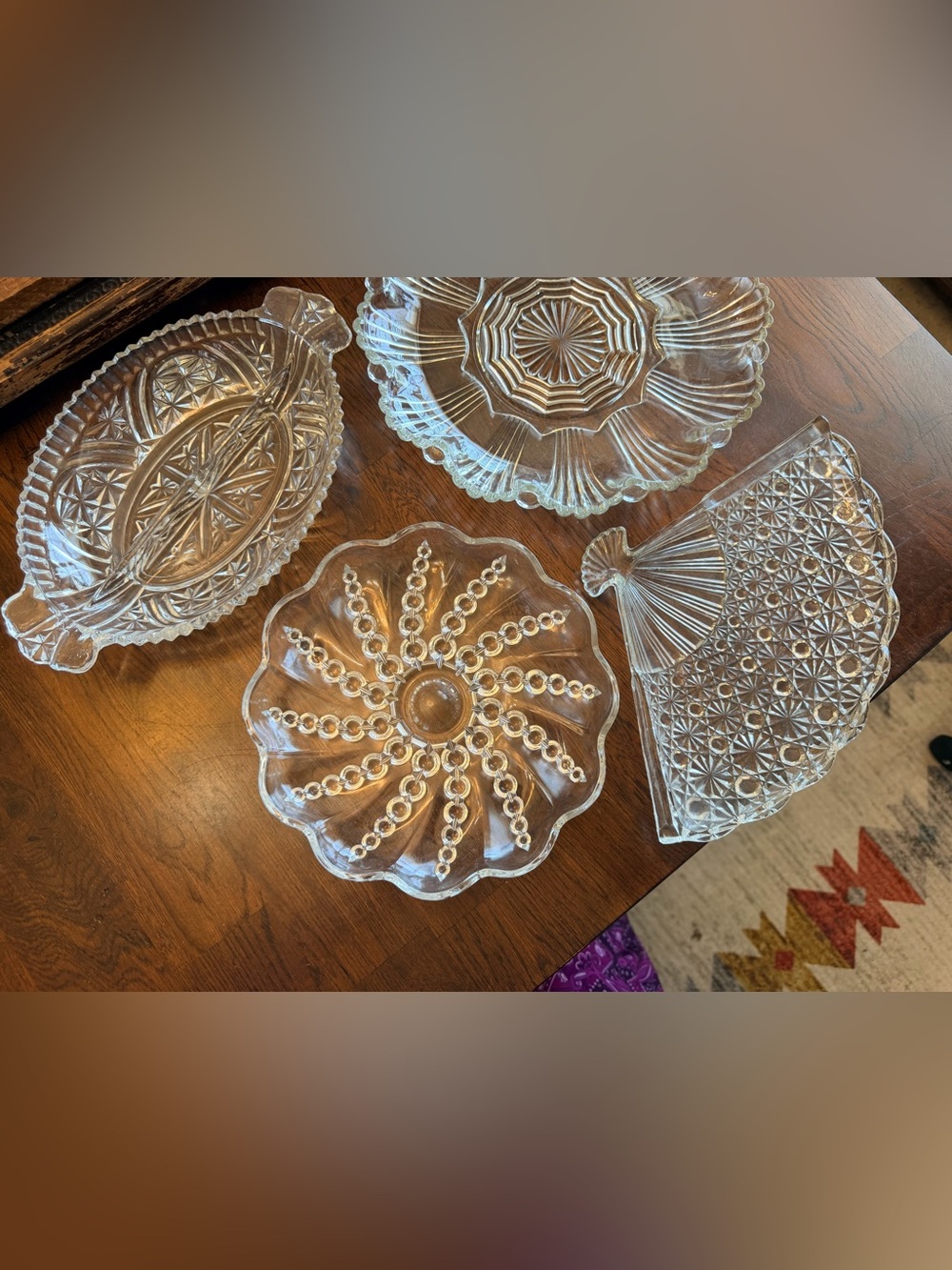 Vintage Clear Glass Serving Platter Set - Decorative Patterned Pieces
